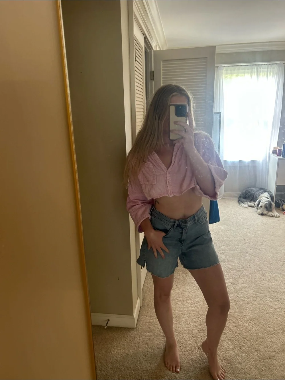 Free People Beachy Pink Cropped 3/4 Sleeve Top
